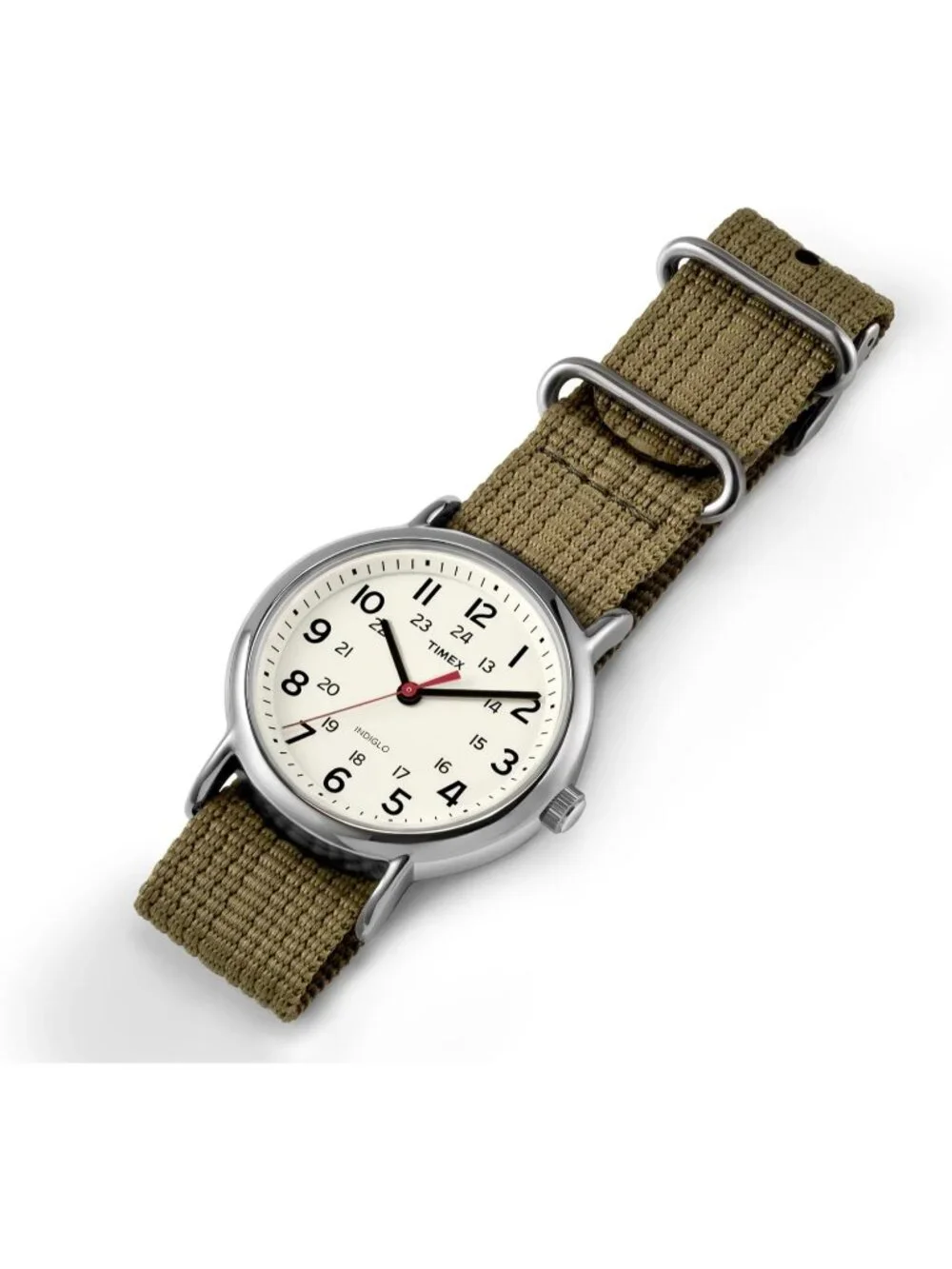 Unisex Green/Cream Adjustable Durable Nylon Fabric Slip Through Strap Watch